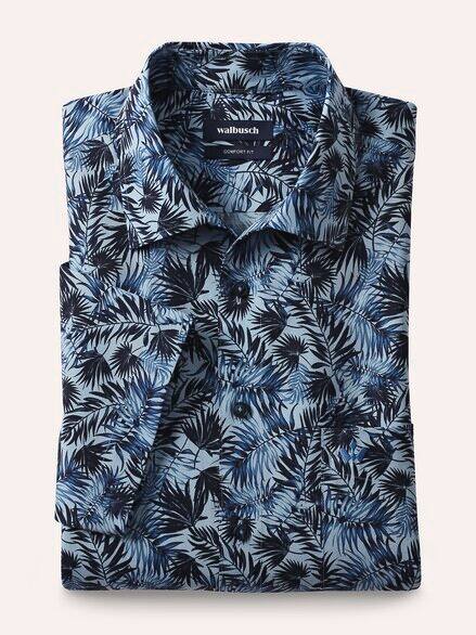 Extraglatt-Hemd Tropical Druck Blau