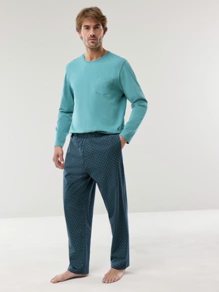 Jersey Flanell Pyjama Streifen Petrol