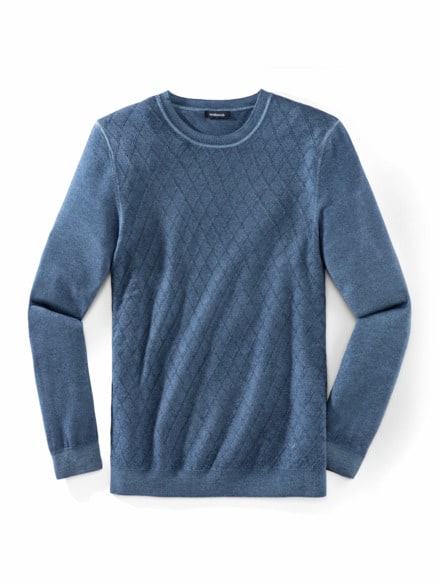 Strukturpullover Merino Extrafein Mittelblau