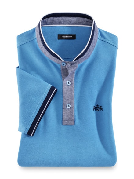 Stehkragen-Polo Maritim Mittelblau