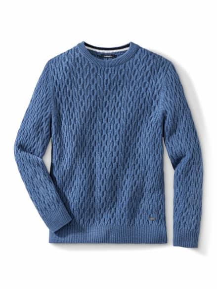 Zopfpullover Merino-Mix Ozeanblau
