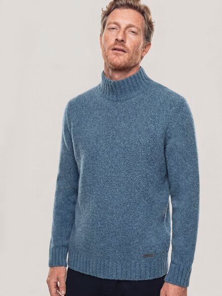 Stehkragen-Pullover in Boucle Optik Rauchblau