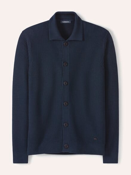 Gerippter Polo-Cardigan Marine
