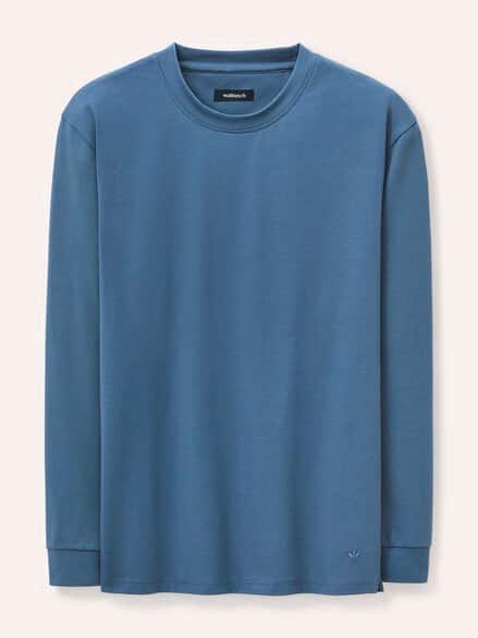 Langarmshirt aus Baumwollmix Meerblau