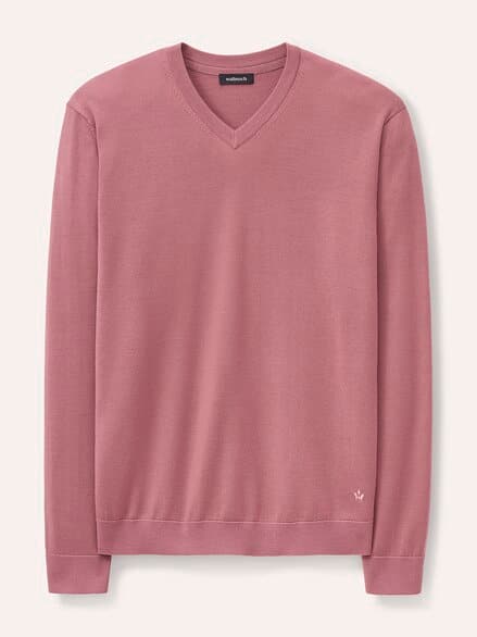V-Pullover Merino Extrafein Rosenholz
