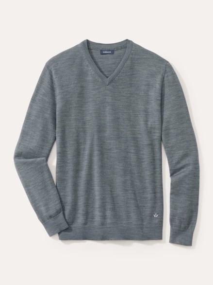V-Pullover Merino Extrafein Grau Melange