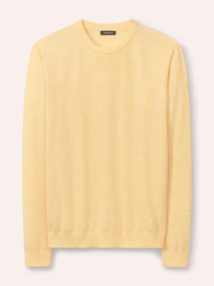 Rundhals-Pullover Merino Extrafein Zitronengelb