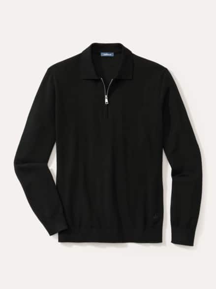 Polo-Pullover Merino Extrafein Schwarz