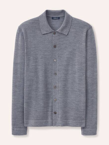 Strickpolo aus Merinowolle Grau Melange