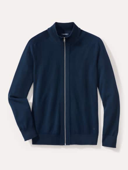 Zip-Strickjacke Merino Extrafein Marine