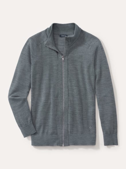 Zip-Strickjacke Merino Extrafein Grau Melange