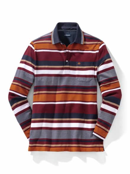Extraglatt-Polo Thermoleicht Streifen Bordeaux