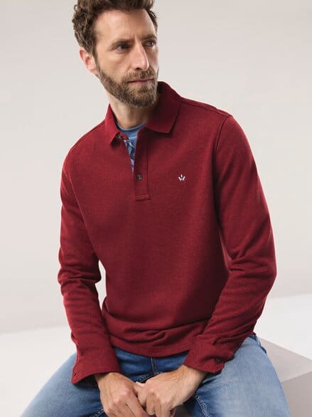Jacquard Langarmpolo Dunkelrot