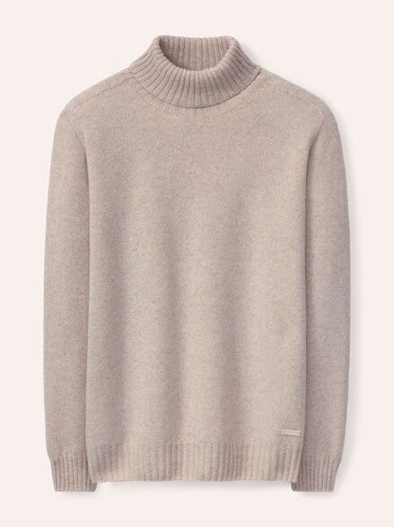 Rollkragenpullover aus Lammwolle Wollweiß