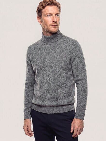 Rollkragenpullover aus Lammwolle Grau Melange