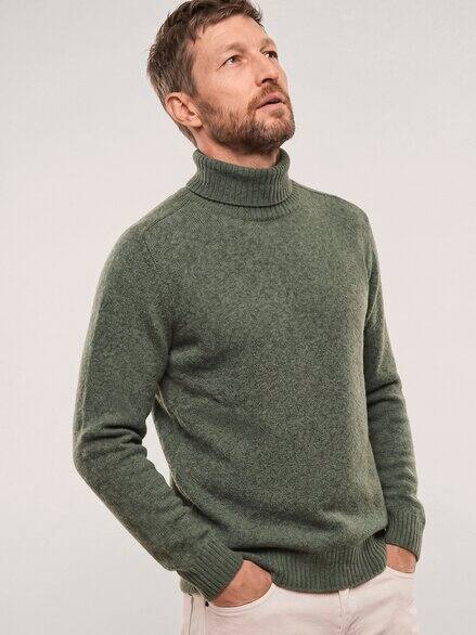 Rollkragenpullover aus Lammwolle Salbei