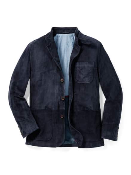 Ziegenvelours-Lederjanker Dunkelblau Ziegenvelours-Lederjanker Dunkelblau