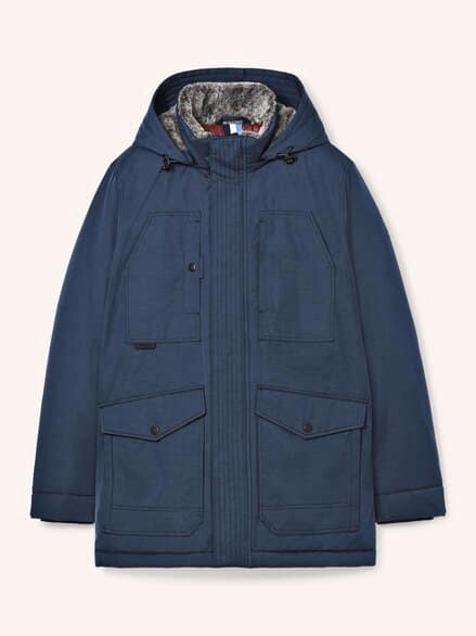 Warme Langjacke mit Kunstfell Marine