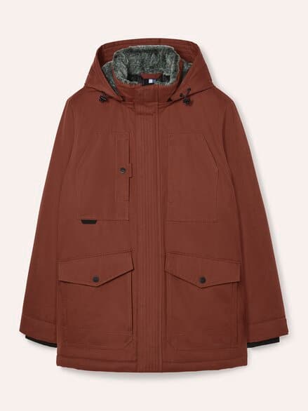 Warme Langjacke mit Kunstfell Rotbraun