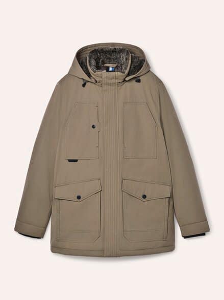 Warme Langjacke mit Kunstfell Beige