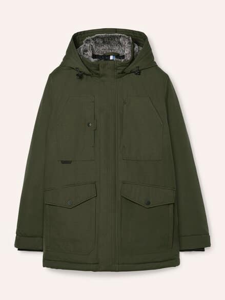 Warme Langjacke mit Kunstfell Oliv