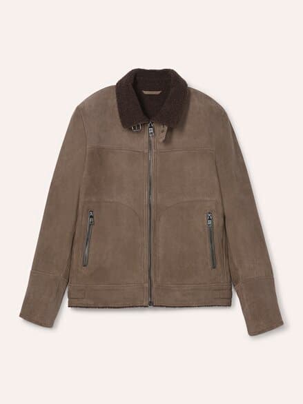 Lederblouson mit Kunstfell Taupe Lederblouson mit Kunstfell Taupe