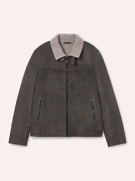 Lederblouson mit Kunstfell Anthrazit