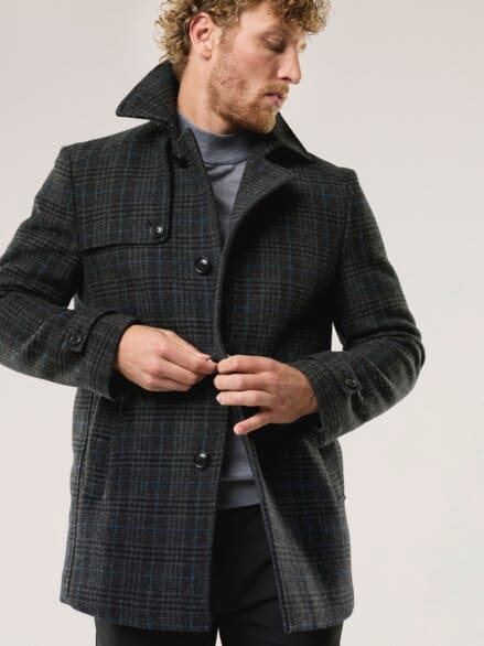 Wollmix Cabanjacke Kariert Dunkelgrau