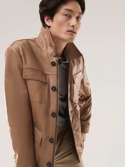 Multitaschen Lederjacke Cognac