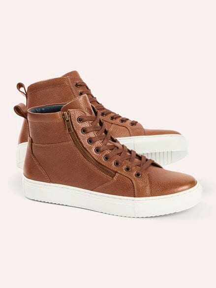 Leder-Schnürer Hightop. Cognac