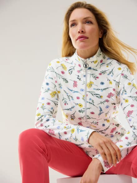 Baumwollstretch Jacke Gartenblume Weiß