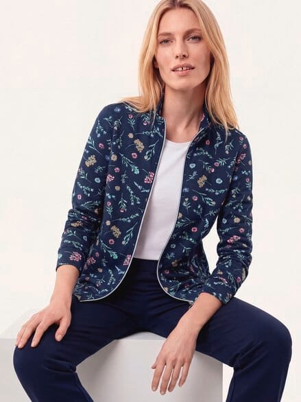 Baumwollstretch Jacke Blume Marine