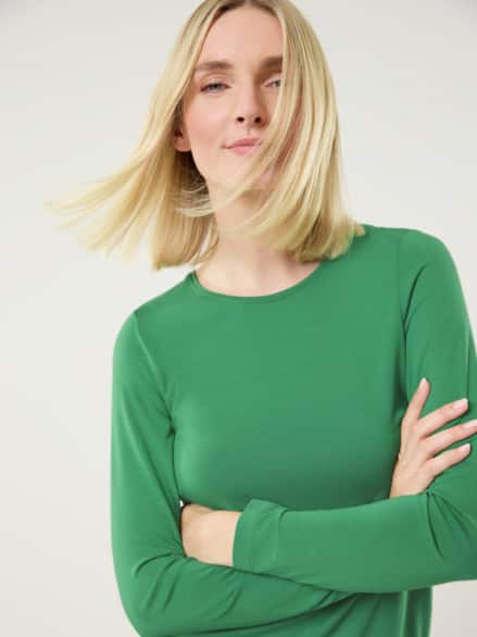 Viskose-Shirt Langarm Grasgrün