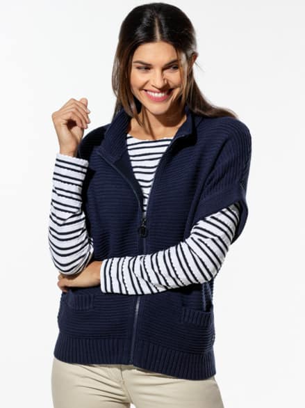 Baumwoll-Zip-Strickweste Marine