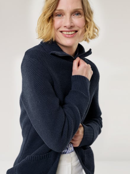 Zip-Longstrickjacke Marine