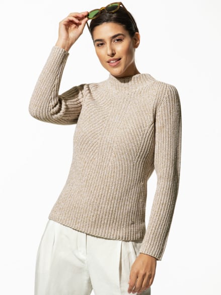 Patentpullover Nahtlos Caramel/Weiß