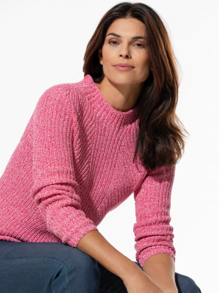 Patentpullover Nahtlos Fuchsia/Weiß