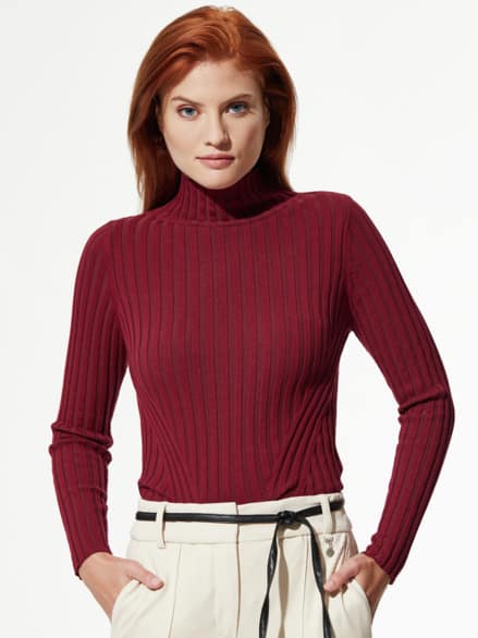 Stehbund-Pullover Diagonalrippe Barolo
