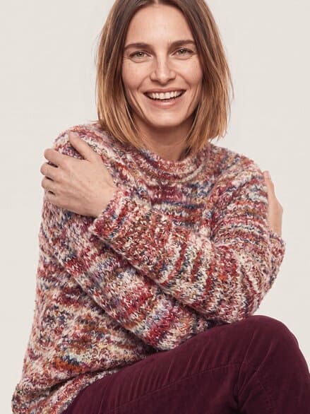 KERO Alpaka Pullover Patentmuster Multicolor Creme