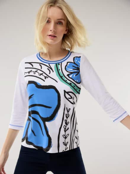 Baumwollshirt Big Flower Offwhite gemust Baumwollshirt Big Flower Offwhite gemust