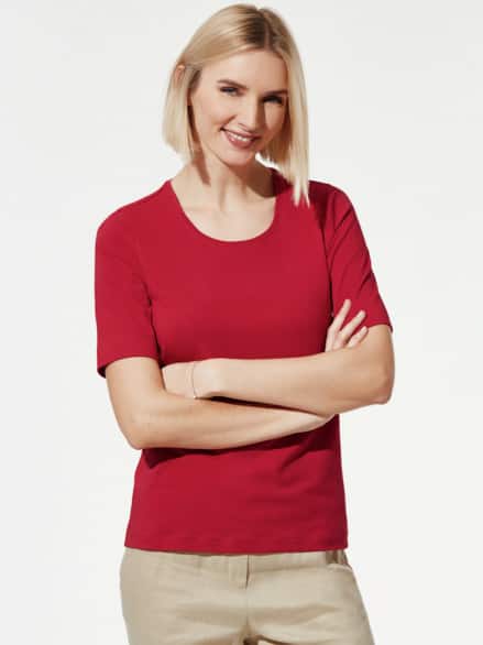 Baumwoll-Basic-Shirt Halbarm Feuerrot