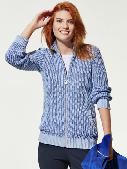 Reliefstruktur-Strickjacke Königsblau