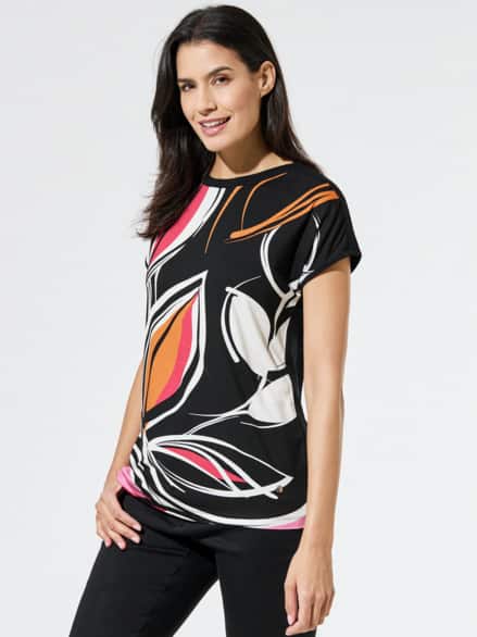 Viskoseshirt Abstract Flower Schwarz Multicolor