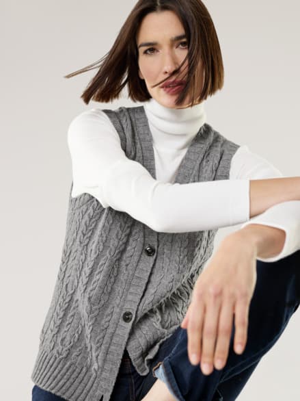 Strickweste Zopfstruktur Grau Melange