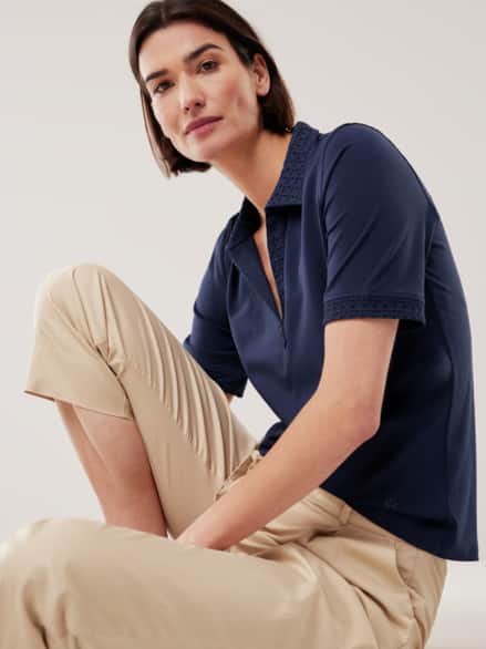 Poloshirt Lochstickerei Marine