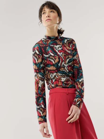 Stehbundshirt Moiree Blume Multicolor