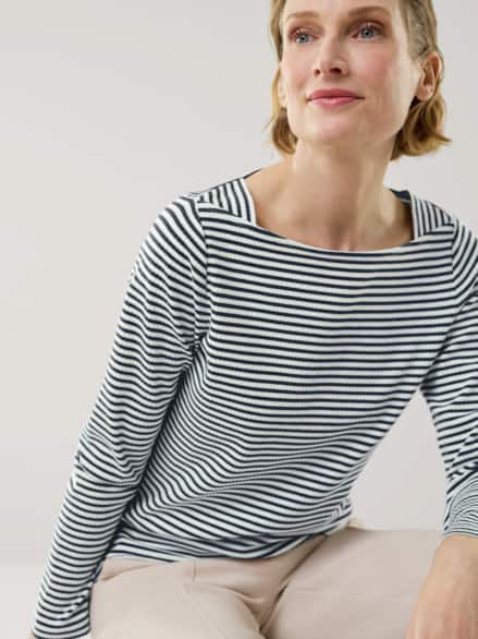 Baumwollshirt Ripp Ringel Weiß/Marine Baumwollshirt Ripp Ringel Weiß/Marine