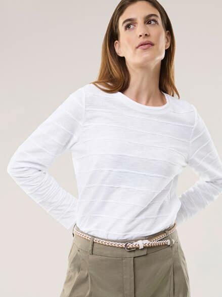 Baumwollshirt Streifenstruktur LA Weiß