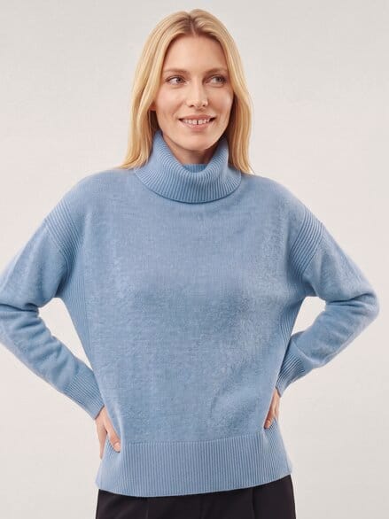 Cashmere Pullover mit Rollkragen Skyblue Melange