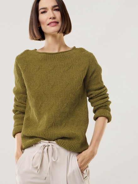 Baumwoll-Samt Pullover Zederngrün Baumwoll-Samt Pullover Zederngrün